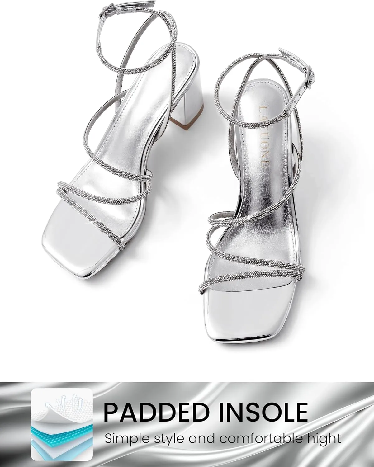 LACUONE Strappy Heels for women Block Heels Square Toe Chunky Ankle Buckle Pump Heeled Sandals