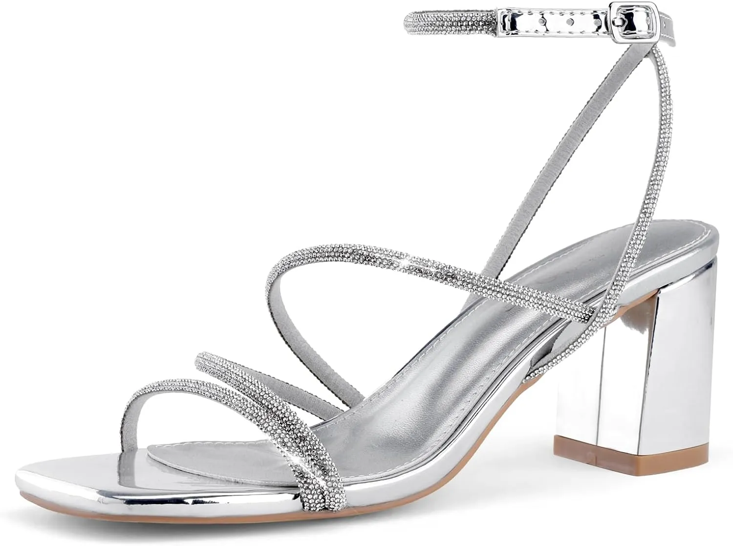 LACUONE Strappy Heels for women Block Heels Square Toe Chunky Ankle Buckle Pump Heeled Sandals