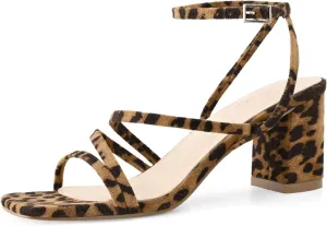 LACUONE Strappy Heels for women Block Heels Square Toe Chunky Ankle Buckle Pump Heeled Sandals