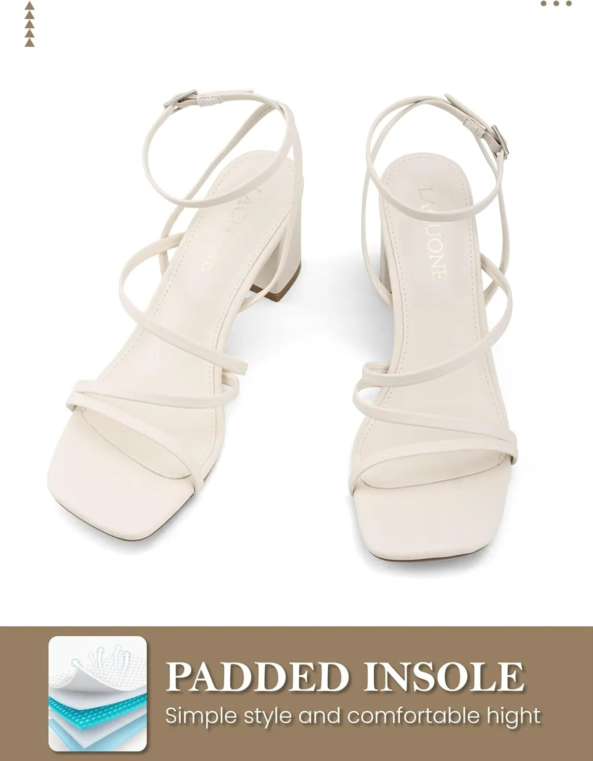 LACUONE Strappy Heels for women Block Heels Square Toe Chunky Ankle Buckle Pump Heeled Sandals
