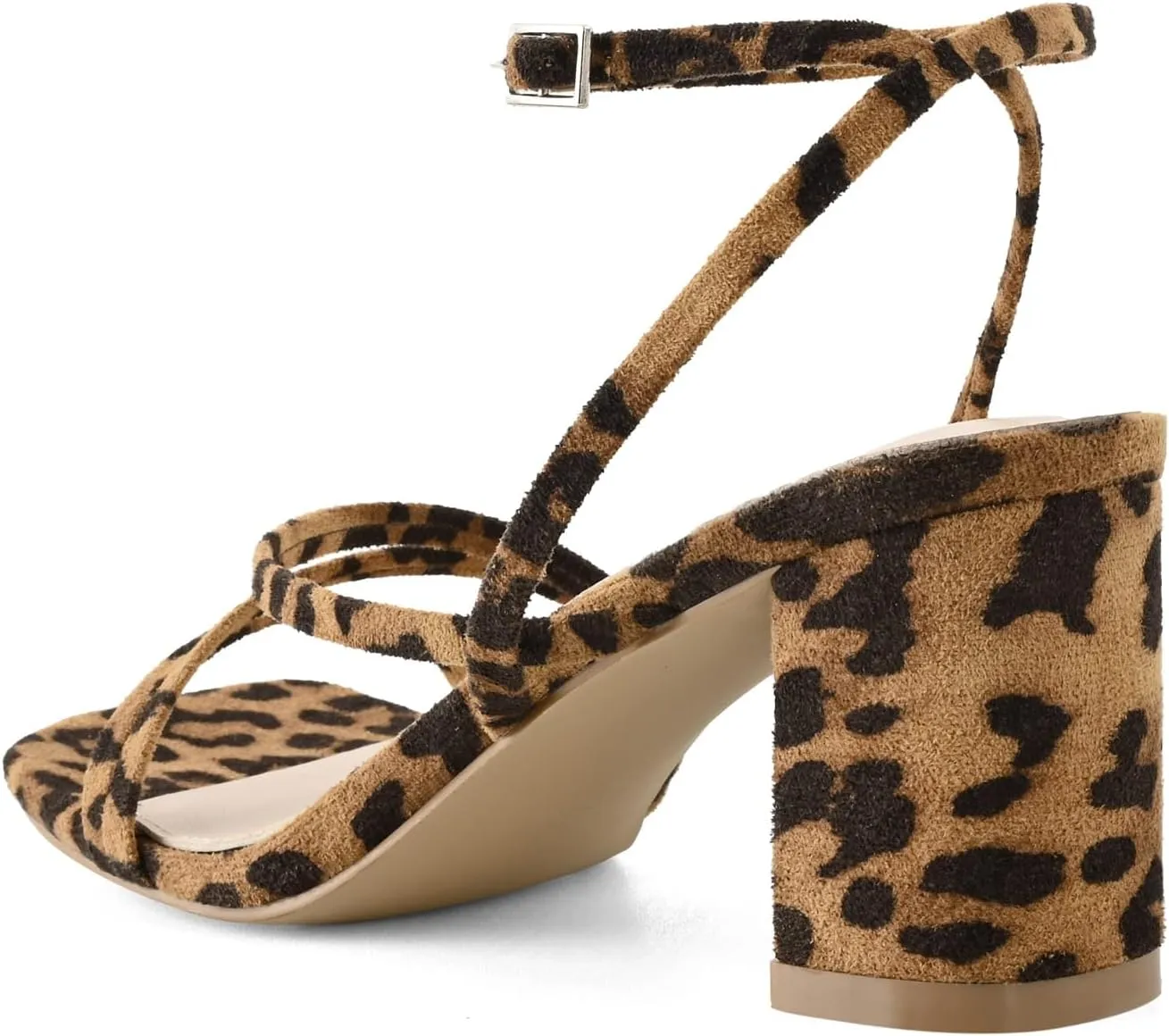 LACUONE Strappy Heels for women Block Heels Square Toe Chunky Ankle Buckle Pump Heeled Sandals