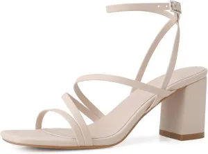 LACUONE Strappy Heels for women Block Heels Square Toe Chunky Ankle Buckle Pump Heeled Sandals