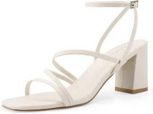 LACUONE Strappy Heels for women Block Heels Square Toe Chunky Ankle Buckle Pump Heeled Sandals