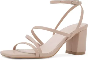 LACUONE Strappy Heels for women Block Heels Square Toe Chunky Ankle Buckle Pump Heeled Sandals