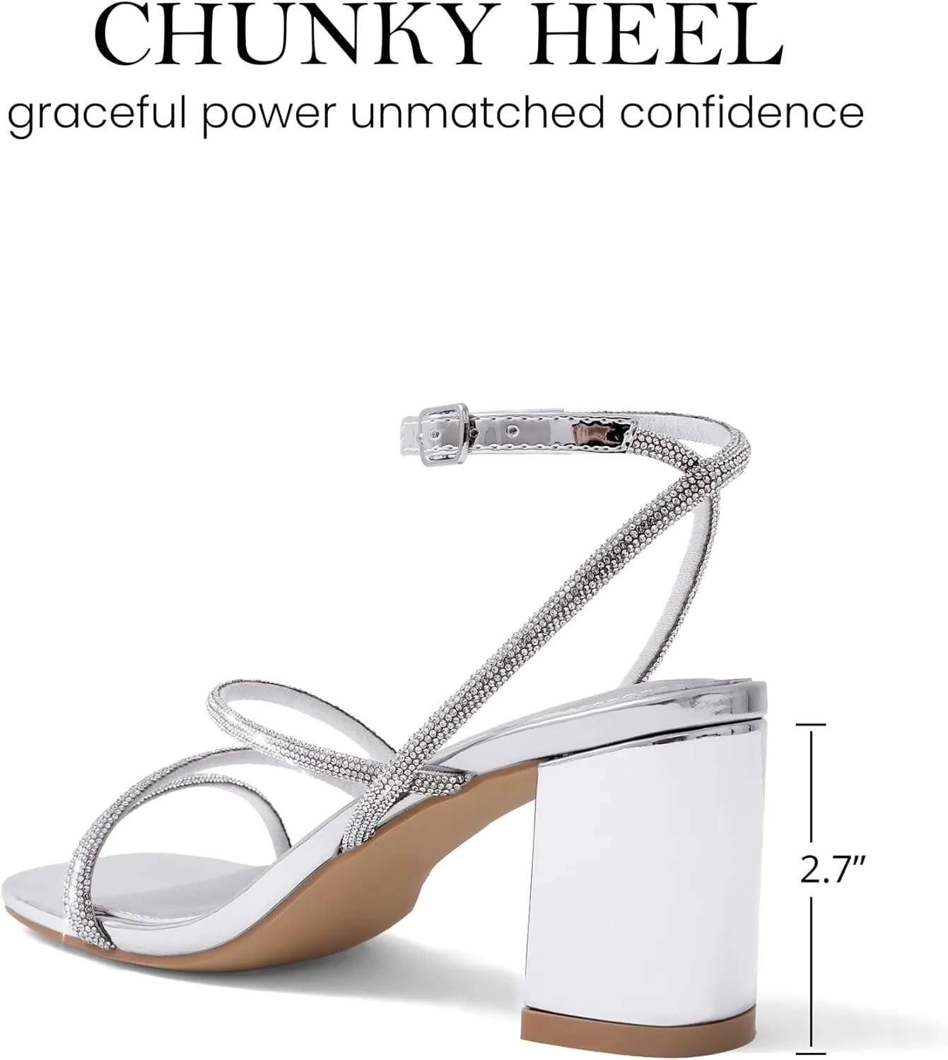 LACUONE Strappy Heels for women Block Heels Square Toe Chunky Ankle Buckle Pump Heeled Sandals