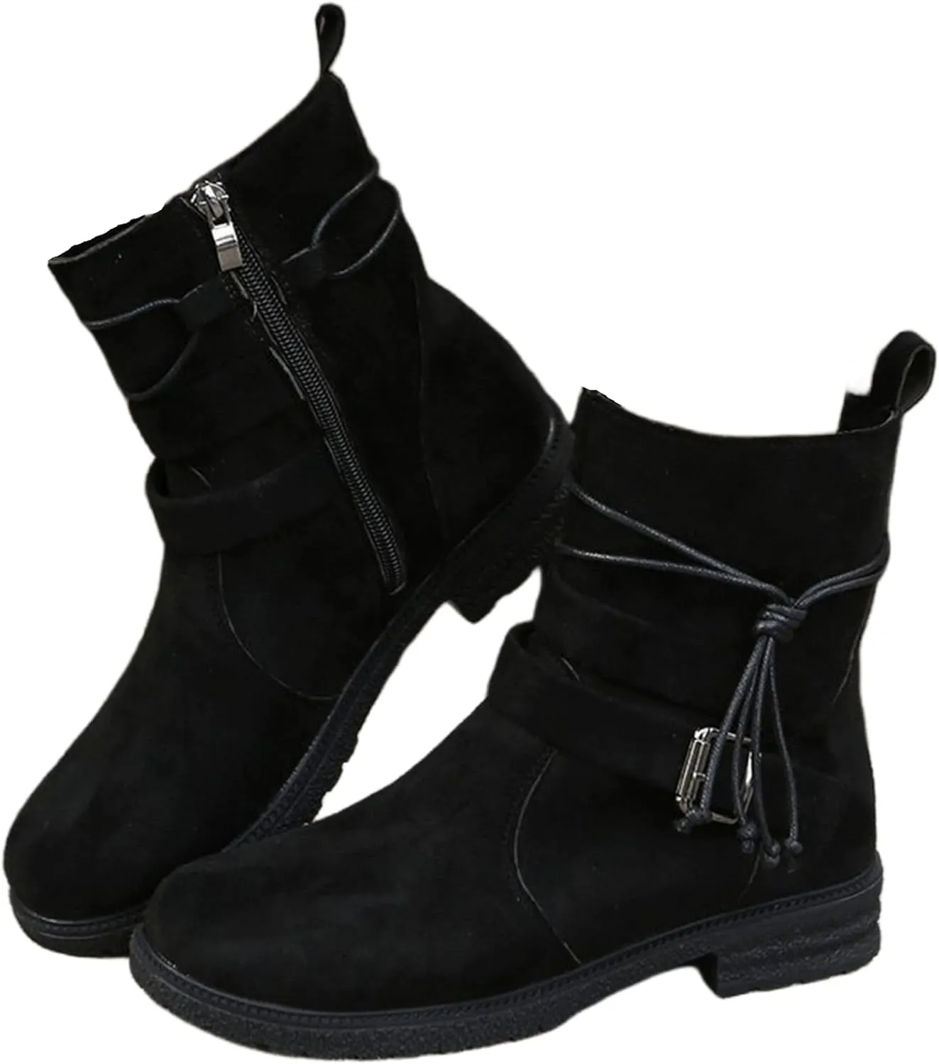 Ladmiple Boots For Women Ankle Booties Low Heel Combat Boots Side Zipper Mid Calf Motorcycle Riding Military Biker Boots