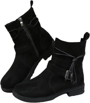Ladmiple Boots For Women Ankle Booties Low Heel Combat Boots Side Zipper Mid Calf Motorcycle Riding Military Biker Boots