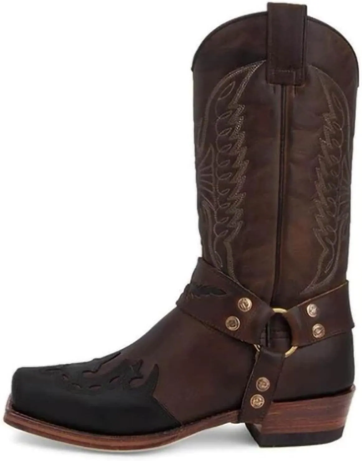 Ladmiple Cowboy Boots For Women Wide Calf Wide Foot Knee High Cowgirl Boots Embroidery Mid Heel Fashion Tall Boot Pull On