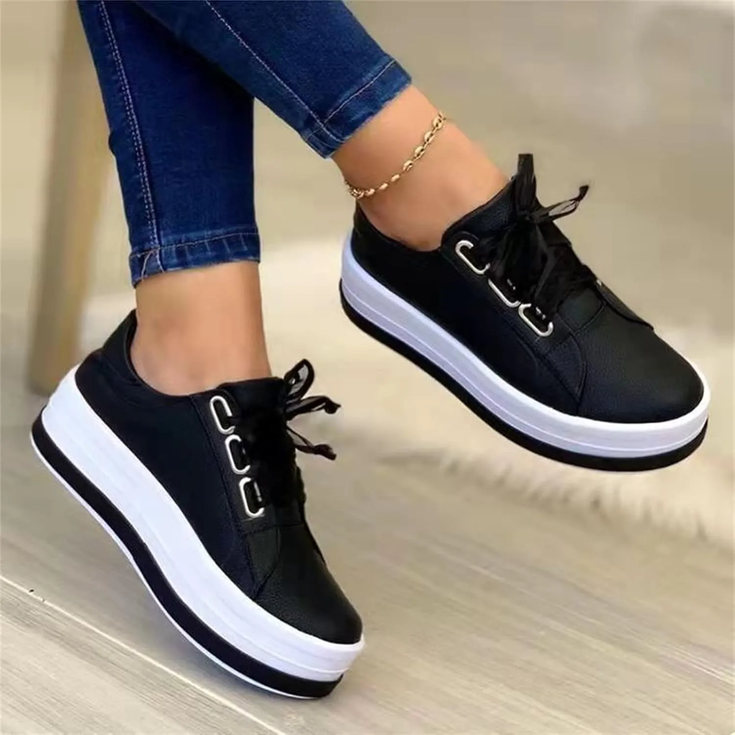 Ladmiple Shoes For Women Sneakers Slip Ons Lace ups Casual Leather Walking Shoes Summer Fashion Platform Flats Loafers