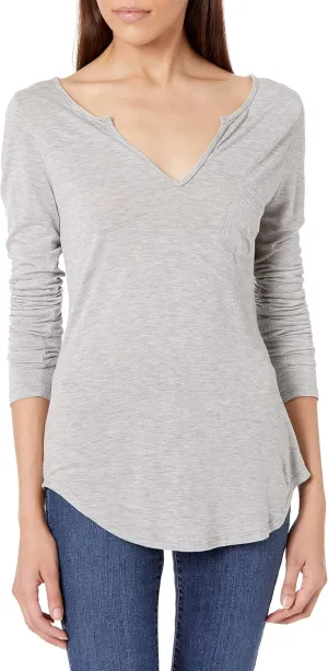 LAmade Women's Long Sleeve Open Henley Tee