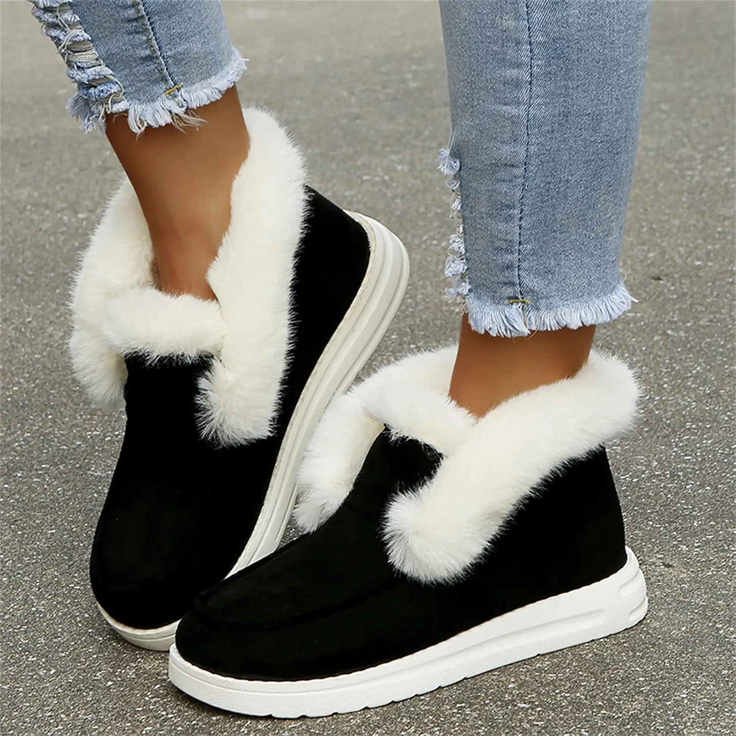 Lausiuoe Womens Winter Boots With Fur Lined Fluffy Fuzzy Slipper Ankle Boots Soft Cozy Fashion Casual Walking Shoes