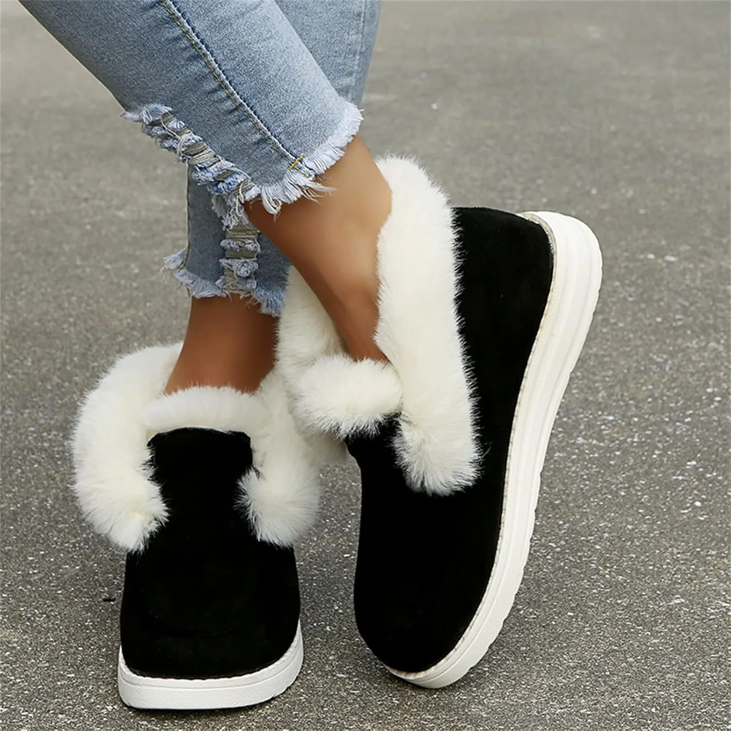 Lausiuoe Womens Winter Boots With Fur Lined Fluffy Fuzzy Slipper Ankle Boots Soft Cozy Fashion Casual Walking Shoes