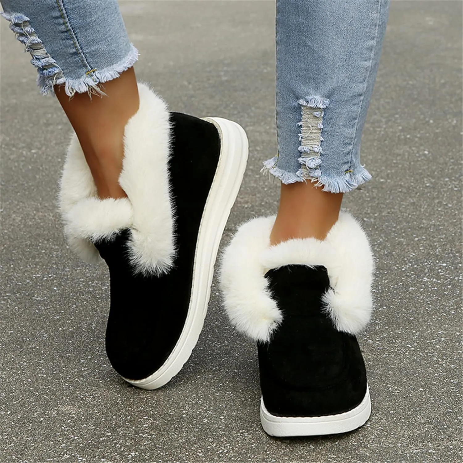 Lausiuoe Womens Winter Boots With Fur Lined Fluffy Fuzzy Slipper Ankle Boots Soft Cozy Fashion Casual Walking Shoes