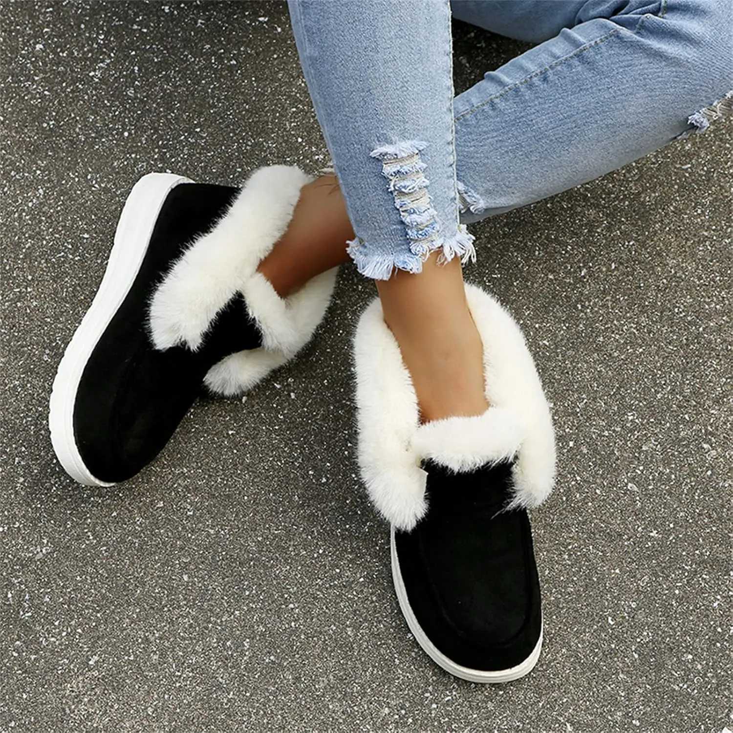 Lausiuoe Womens Winter Boots With Fur Lined Fluffy Fuzzy Slipper Ankle Boots Soft Cozy Fashion Casual Walking Shoes