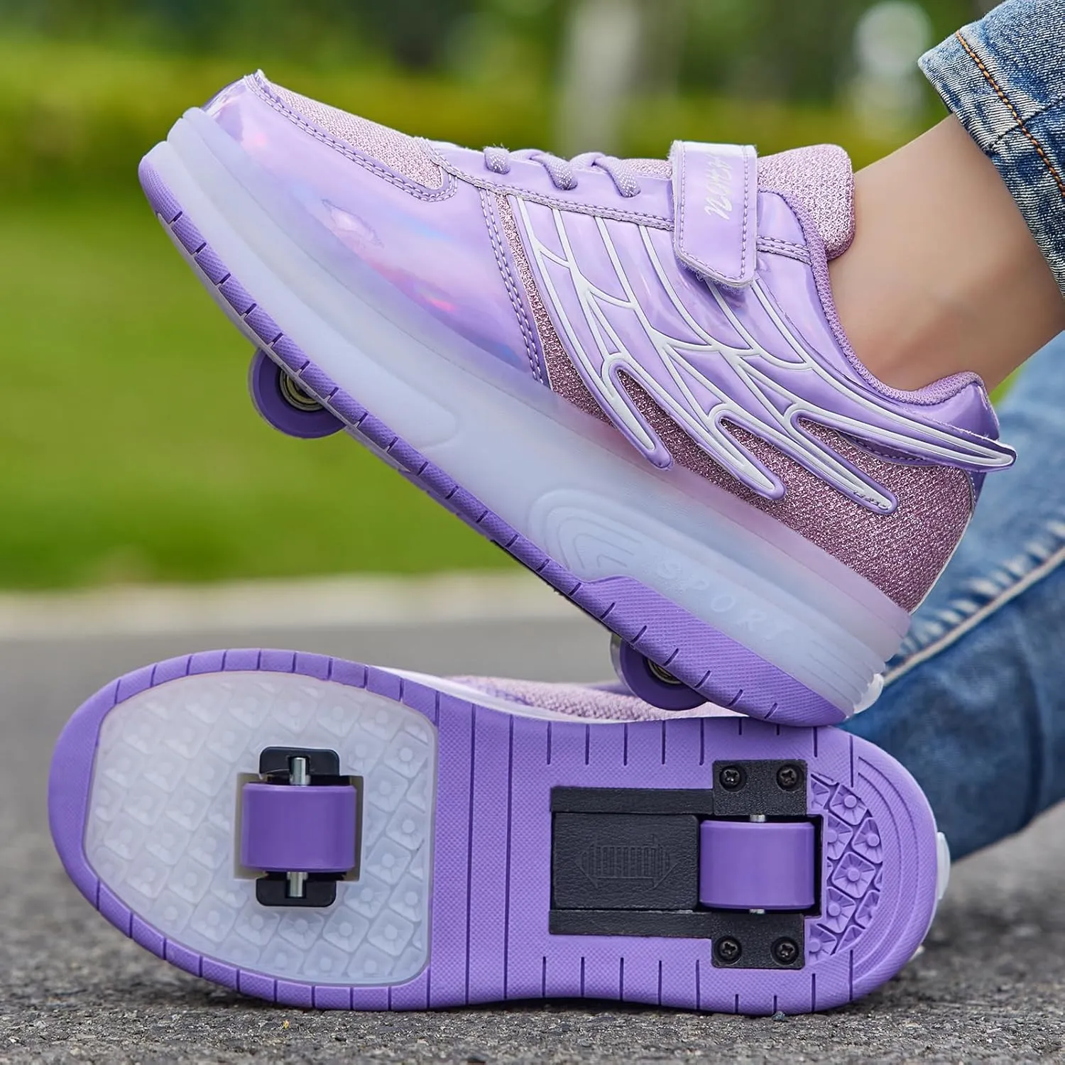 LED Light-Up Roller Skates Shoes for Kids Children Fun Sneakers with Wheels for Girls Boys