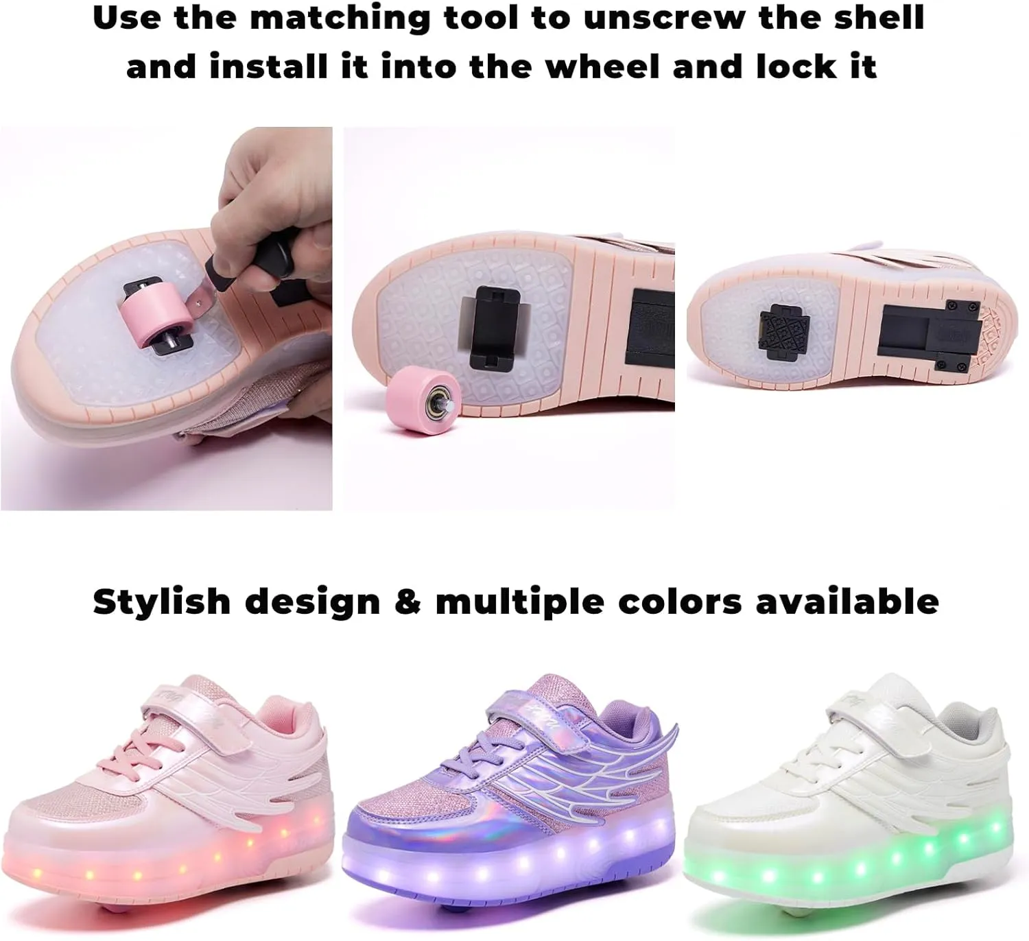 LED Light-Up Roller Skates Shoes for Kids Children Fun Sneakers with Wheels for Girls Boys