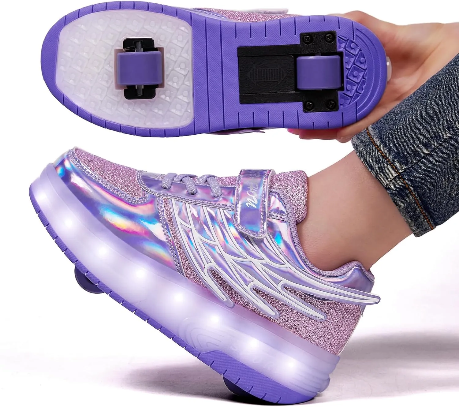 LED Light-Up Roller Skates Shoes for Kids Children Fun Sneakers with Wheels for Girls Boys