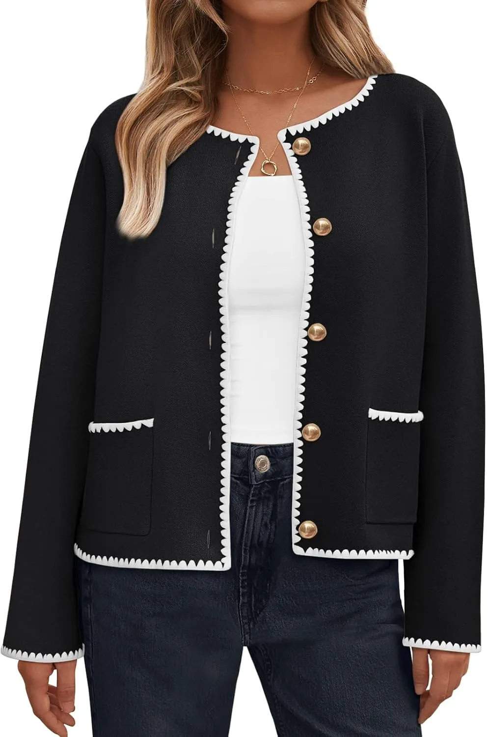 LILLUSORY Womens Long Sleeve Open Front Cardigan Sweater Lightweight Coat Button Down Jacket