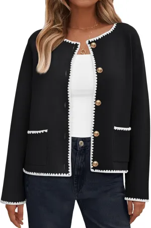 LILLUSORY Womens Long Sleeve Open Front Cardigan Sweater Lightweight Coat Button Down Jacket