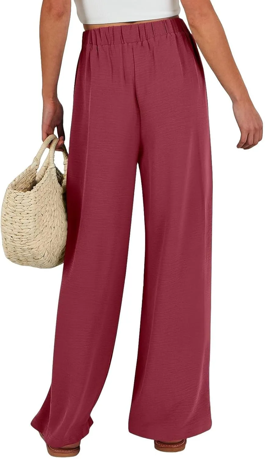 Linen Pants Women Summer Palazzo Pant Woman Wide Leg Drawstring Trousers Casual Flowy Boho Outfits for Beach Vacation