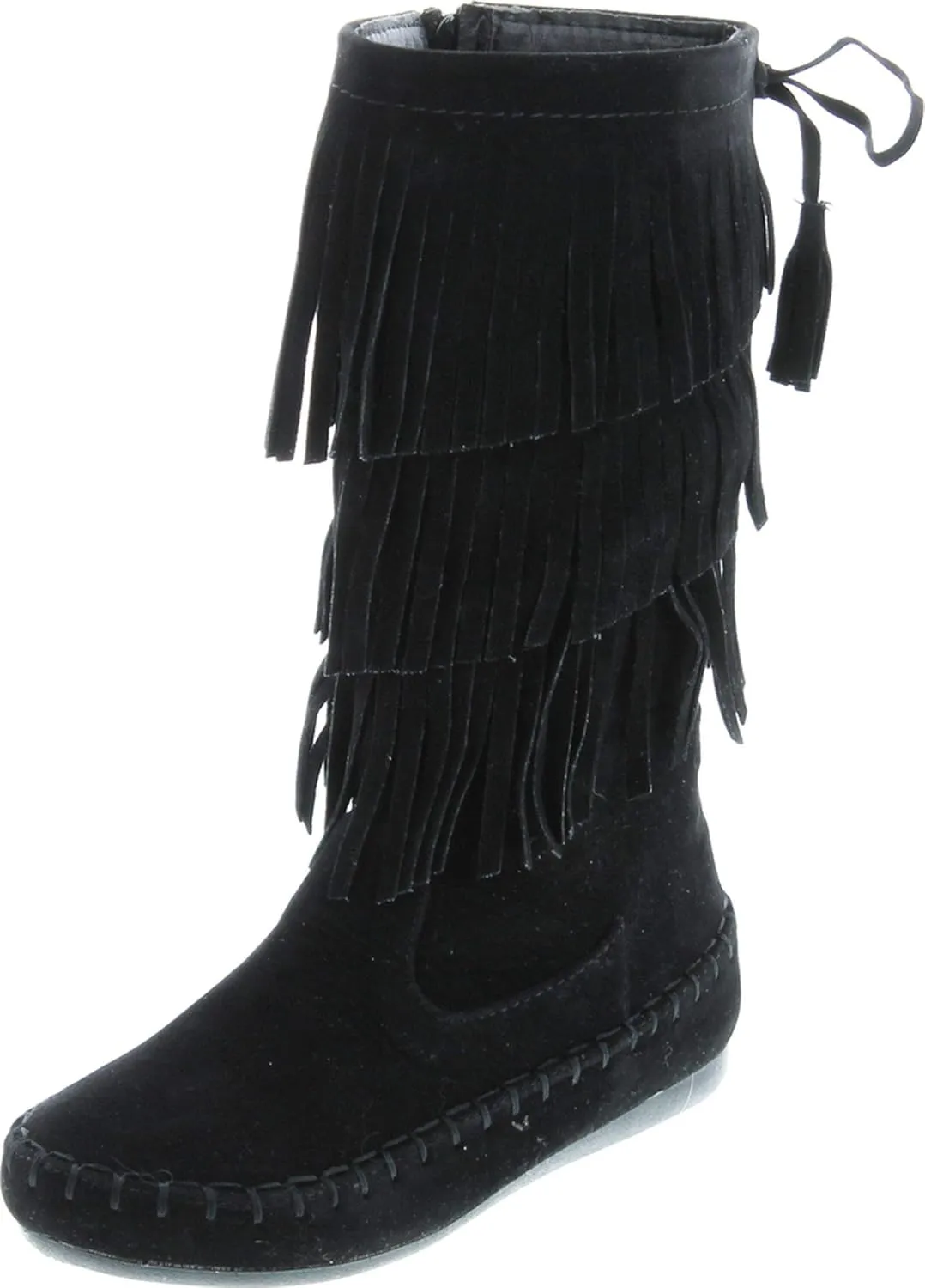 Link Candice-16K Girls Mid Calf 3 Layer Fringe Boots,Black,10