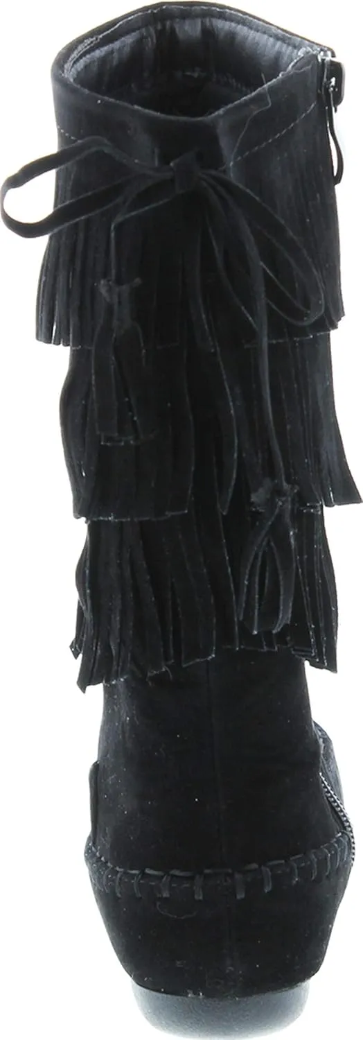 Link Candice-16Ka Girls Mid Calf 3 Layer Fringe Boots