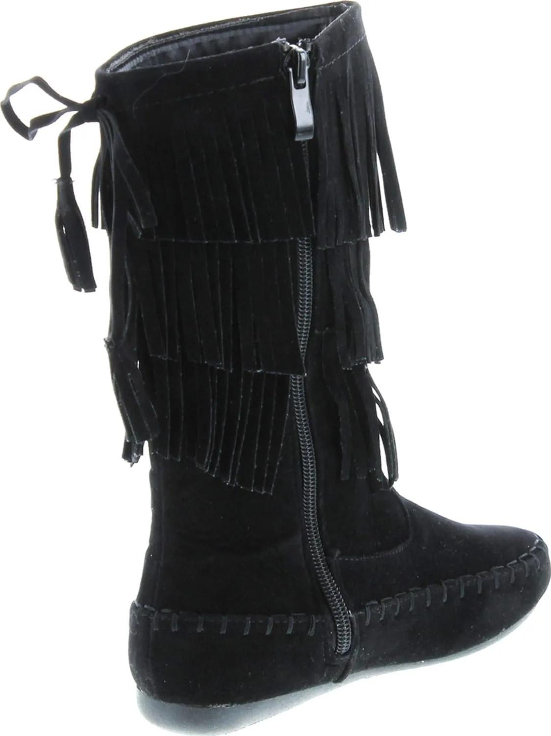 Link Candice-16Ka Girls Mid Calf 3 Layer Fringe Boots