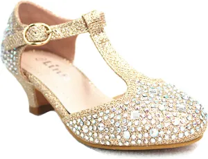 Link Jemma-12K Girls Youth Pageant Jewel Rhine Stone Mary Jane High Heel Dress Shoes