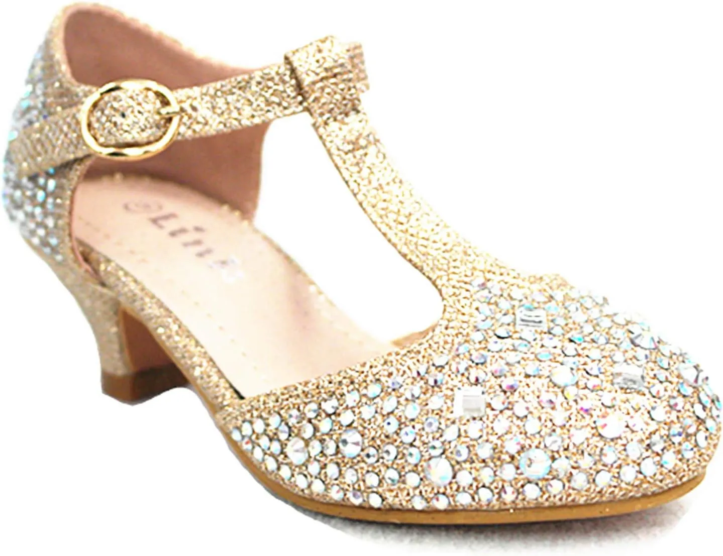 Link Jemma-12K Girls Youth Pageant Jewel Rhine Stone Mary Jane High Heel Dress Shoes