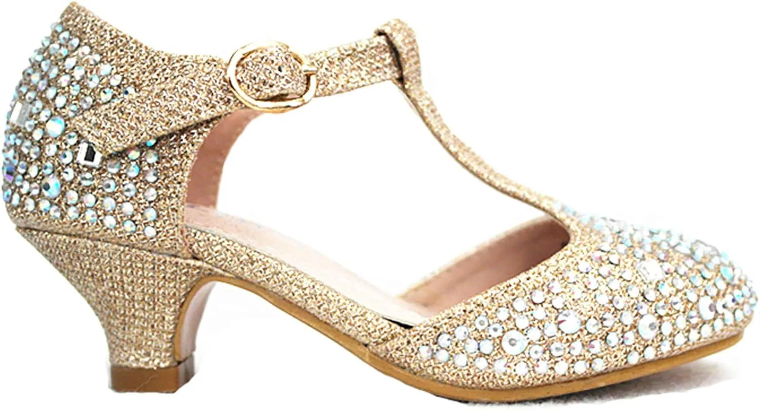 Link Jemma-12K Girls Youth Pageant Jewel Rhine Stone Mary Jane High Heel Dress Shoes