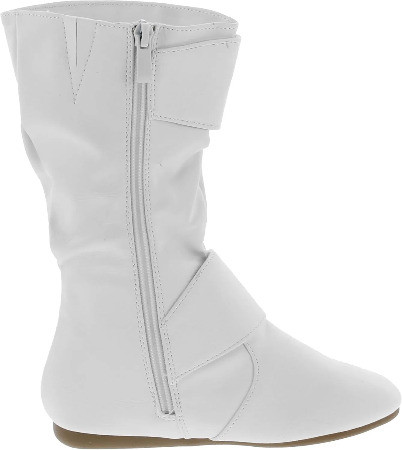 Link Klein-80K Girl's Kid's Cute Faux Leather Two Buckle Zipper Flat Heel Mid Calf Boot Shoes