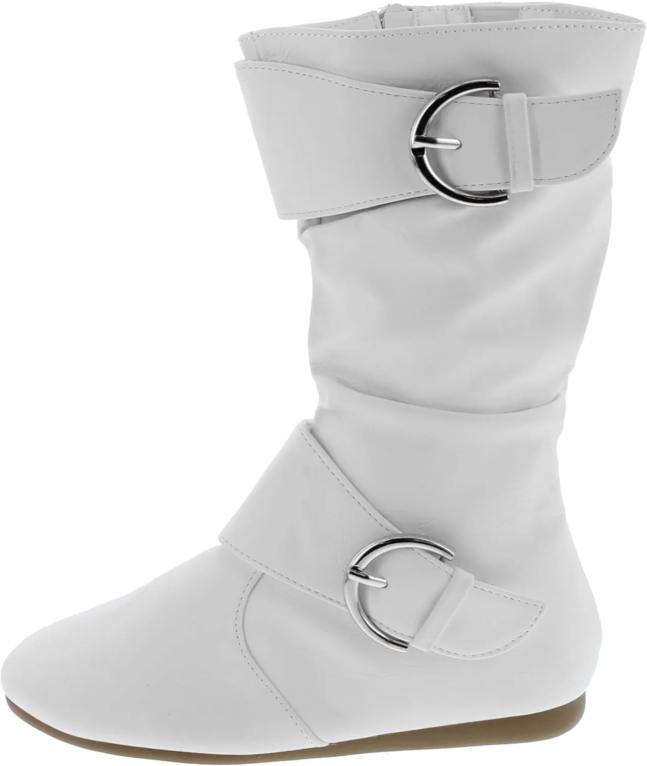 Link Klein-80K Girl's Kid's Cute Faux Leather Two Buckle Zipper Flat Heel Mid Calf Boot Shoes