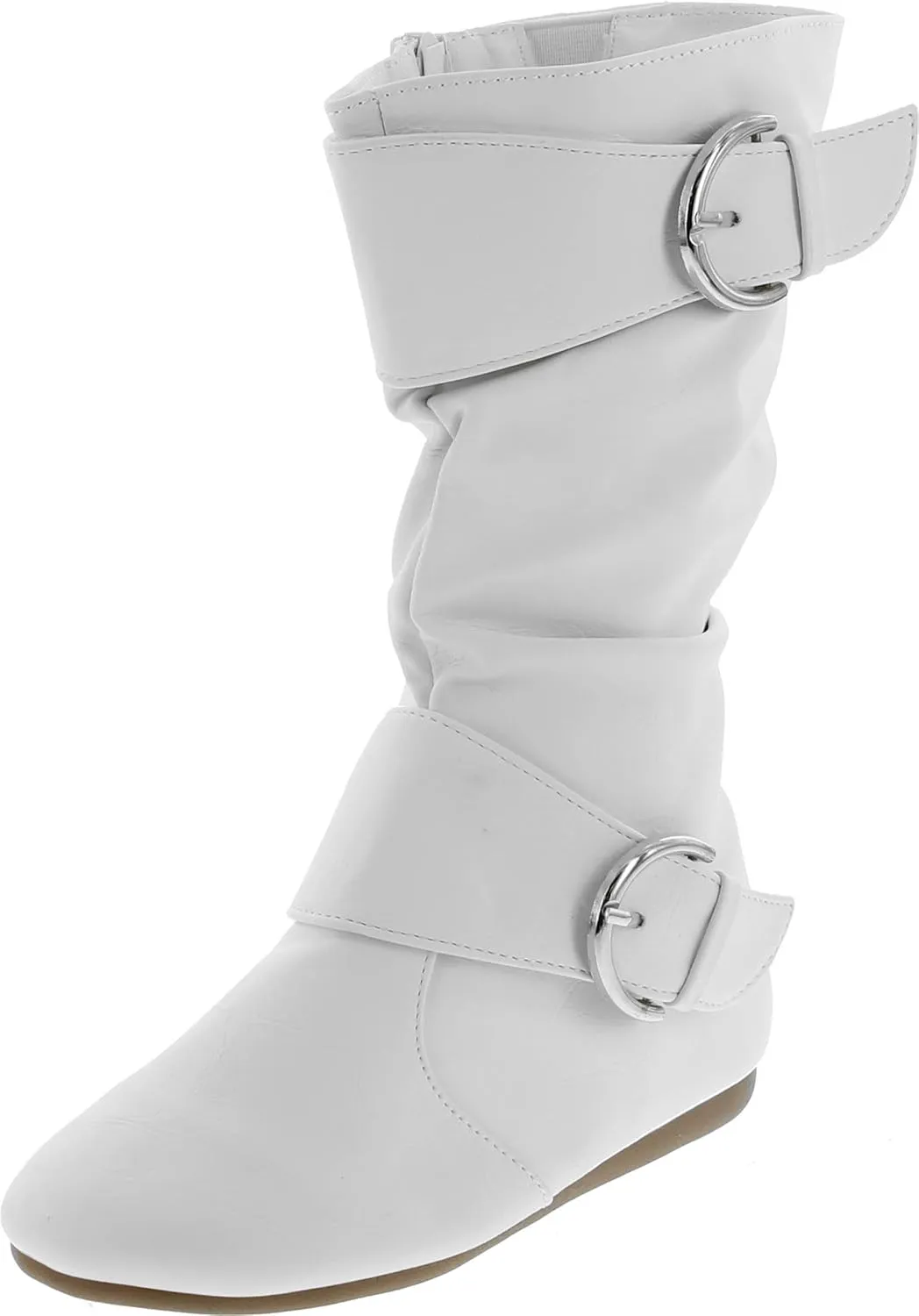 Link Klein-80K Girl's Kid's Cute Faux Leather Two Buckle Zipper Flat Heel Mid Calf Boot Shoes