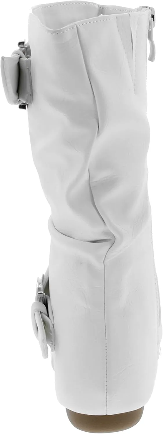 Link Klein-80K Girl's Kid's Cute Faux Leather Two Buckle Zipper Flat Heel Mid Calf Boot Shoes