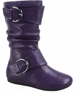 Link Klein-80K Girl's Kid's Cute Faux Leather Two Buckle Zipper Flat Heel Mid Calf Boot Shoes
