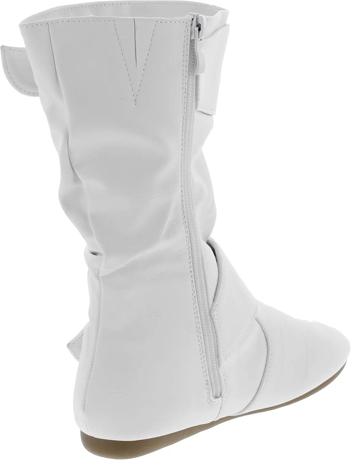 Link Klein-80K Girl's Kid's Cute Faux Leather Two Buckle Zipper Flat Heel Mid Calf Boot Shoes