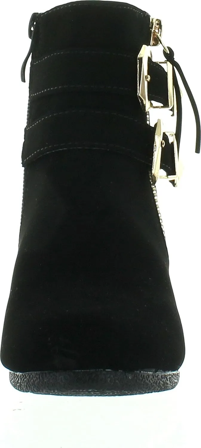 Link Peggy-90K Children Girl's Wedge Heel Double Straps High Top Ankle Booties