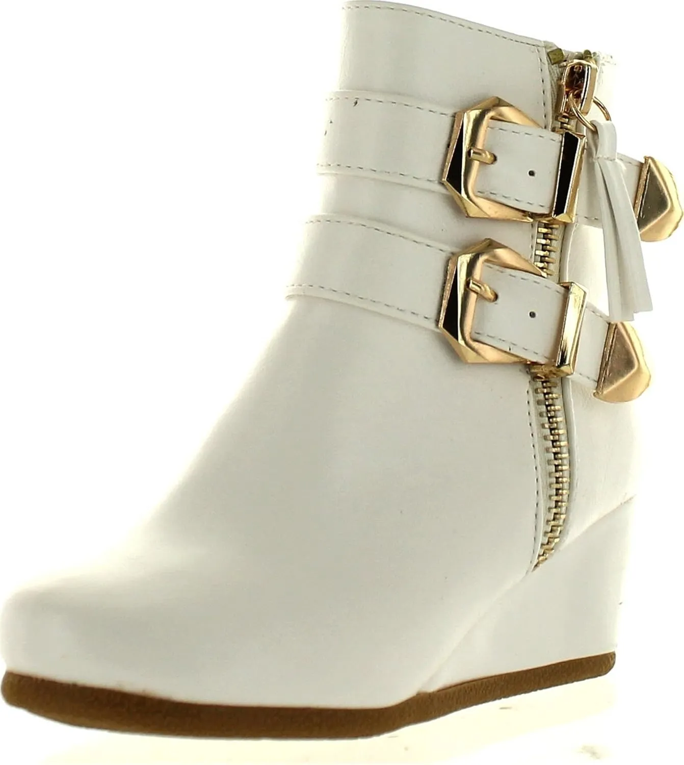 Link Peggy-90K Children Girl's Wedge Heel Double Straps High Top Ankle Booties