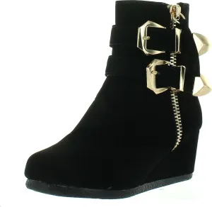 Link Peggy-90K Children Girl's Wedge Heel Double Straps High Top Ankle Booties