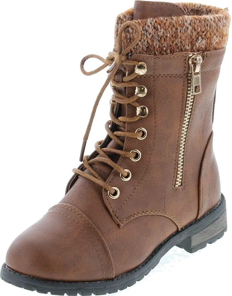 Link Sonny-54K Youth Girl's Fashion Low Heel Zipper Buckle Round Toe Riding Boot