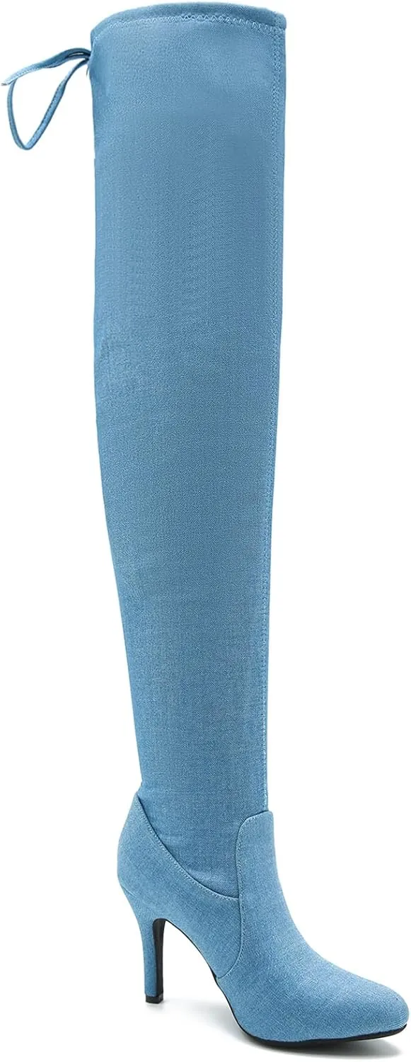LIURUIJIA Women's Pointed Toe Over The Knee Thigh High Boots Stiletto High Heel Long Stretch Pull On Sexy Fall Boots