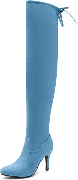 LIURUIJIA Women's Pointed Toe Over The Knee Thigh High Boots Stiletto High Heel Long Stretch Pull On Sexy Fall Boots