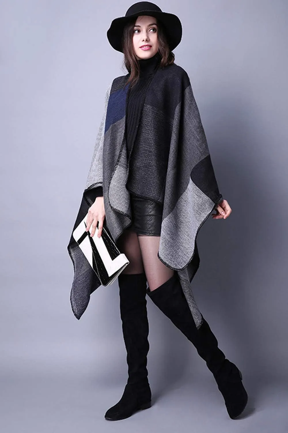 Lncropo Women's Shawls Wraps Winter Open Front Poncho Cape Oversized Cardigan Sweater