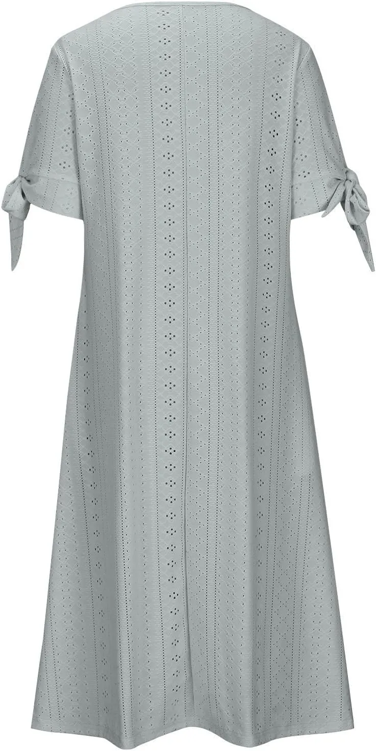 Long Dresses for Women Summer 2025 Trendy Short Sleeve Boho Eyelet Tshirt Dress Casual Summer Beach Vacation Sundress
