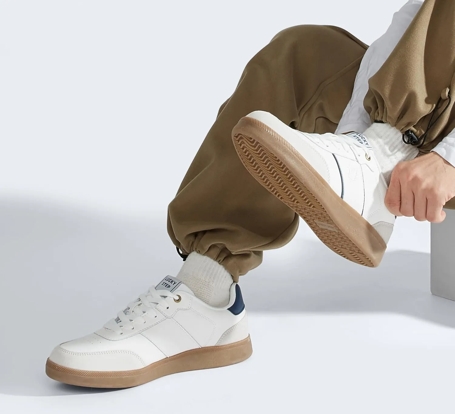 LUCKY STEP Men's Fashion Sneakers Casual Shoes Retro Suede Genuine Leather Skate Tennis Walking Shoes for Male