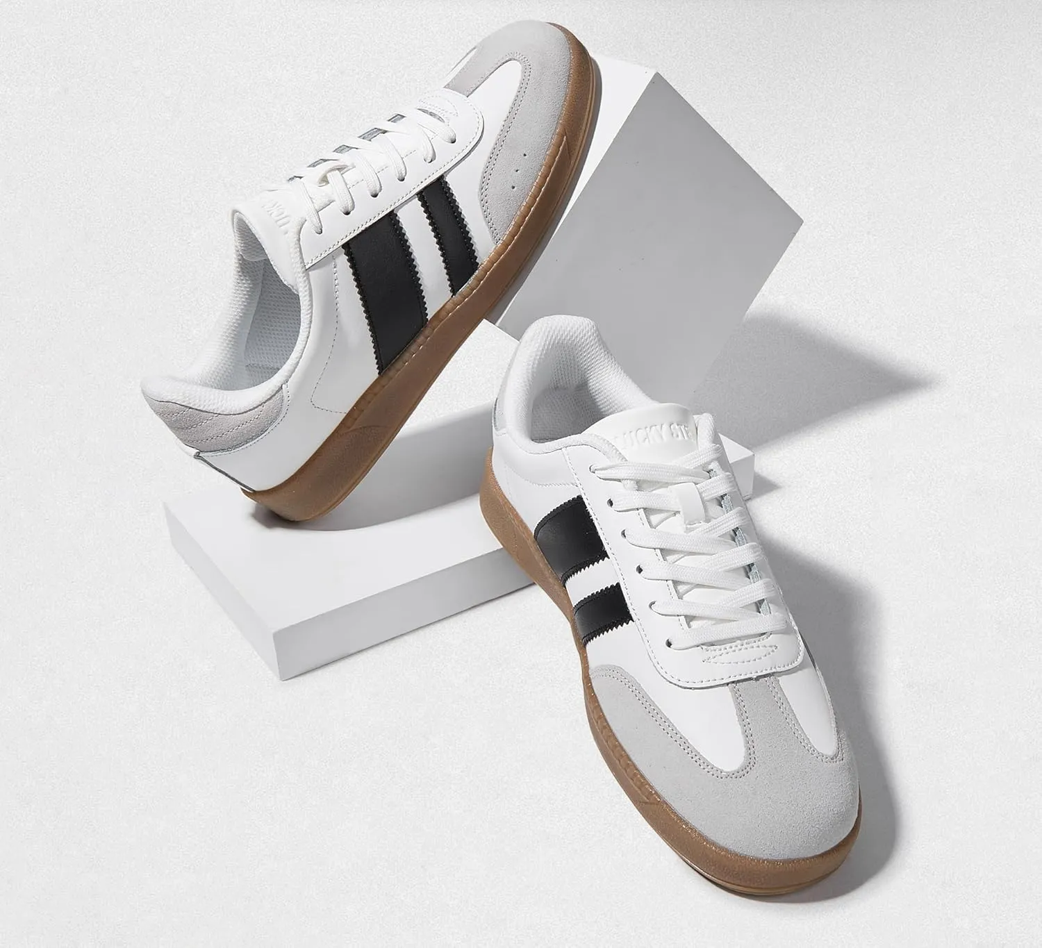 LUCKY STEP Men's Fashion Sneakers Casual Shoes Retro Suede Genuine Leather Skate Tennis Walking Shoes for Male
