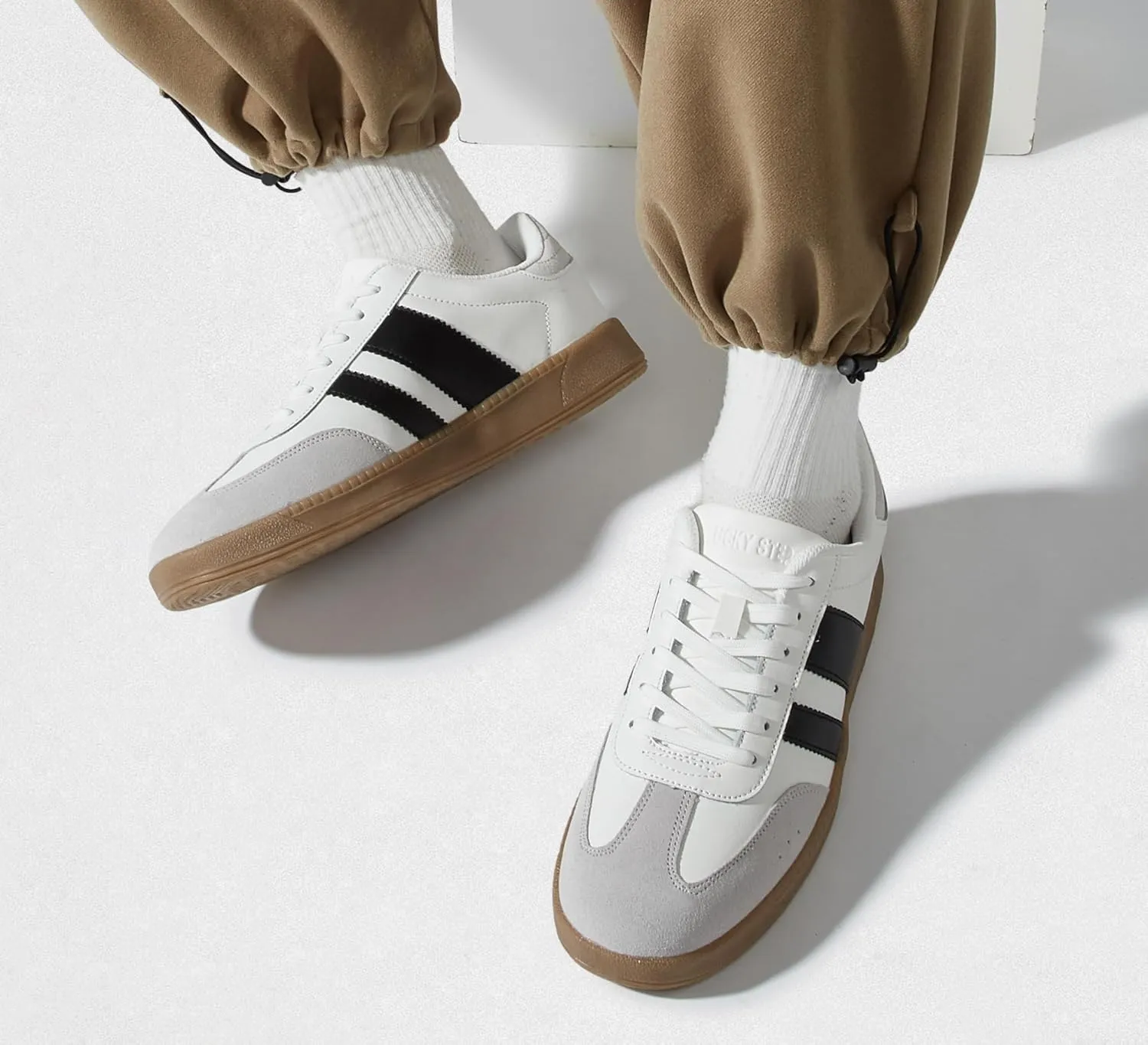 LUCKY STEP Men's Fashion Sneakers Casual Shoes Retro Suede Genuine Leather Skate Tennis Walking Shoes for Male