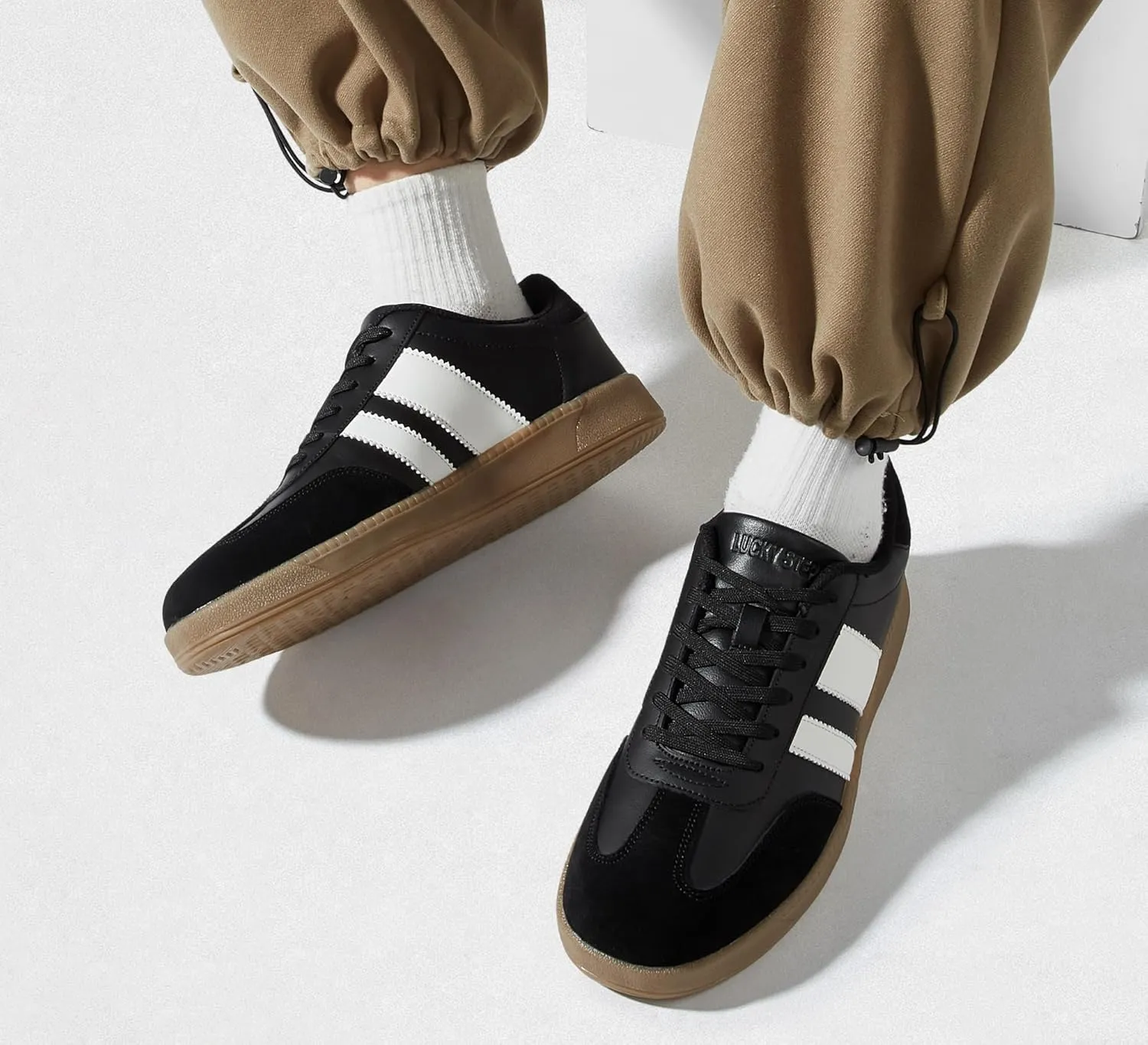 LUCKY STEP Men's Fashion Sneakers Casual Shoes Retro Suede Genuine Leather Skate Tennis Walking Shoes for Male
