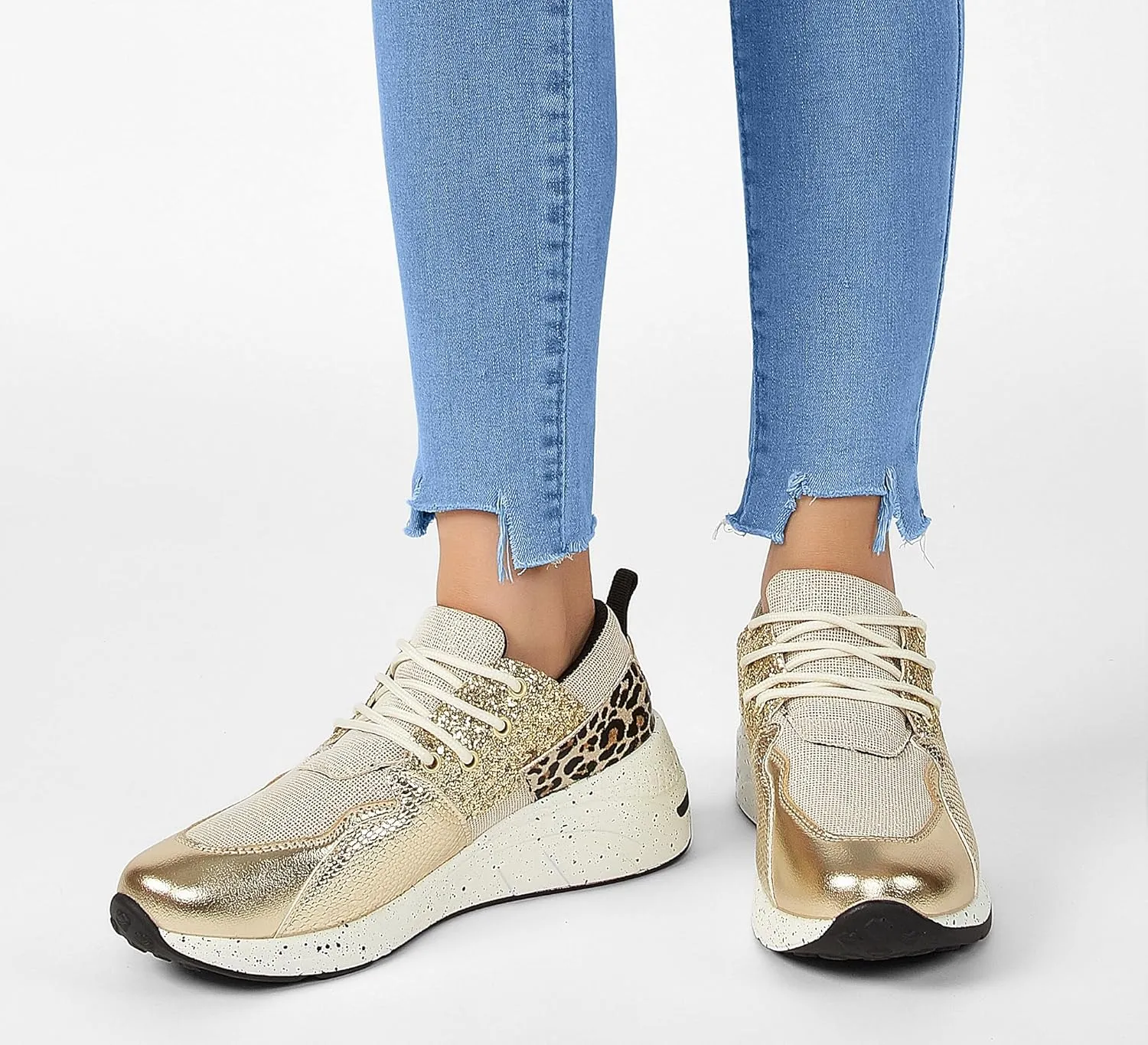 LUCKY STEP Women's High Heel Wedge Sneakers Fashion Cliff Platform Retro Lace Up Casual Shoes