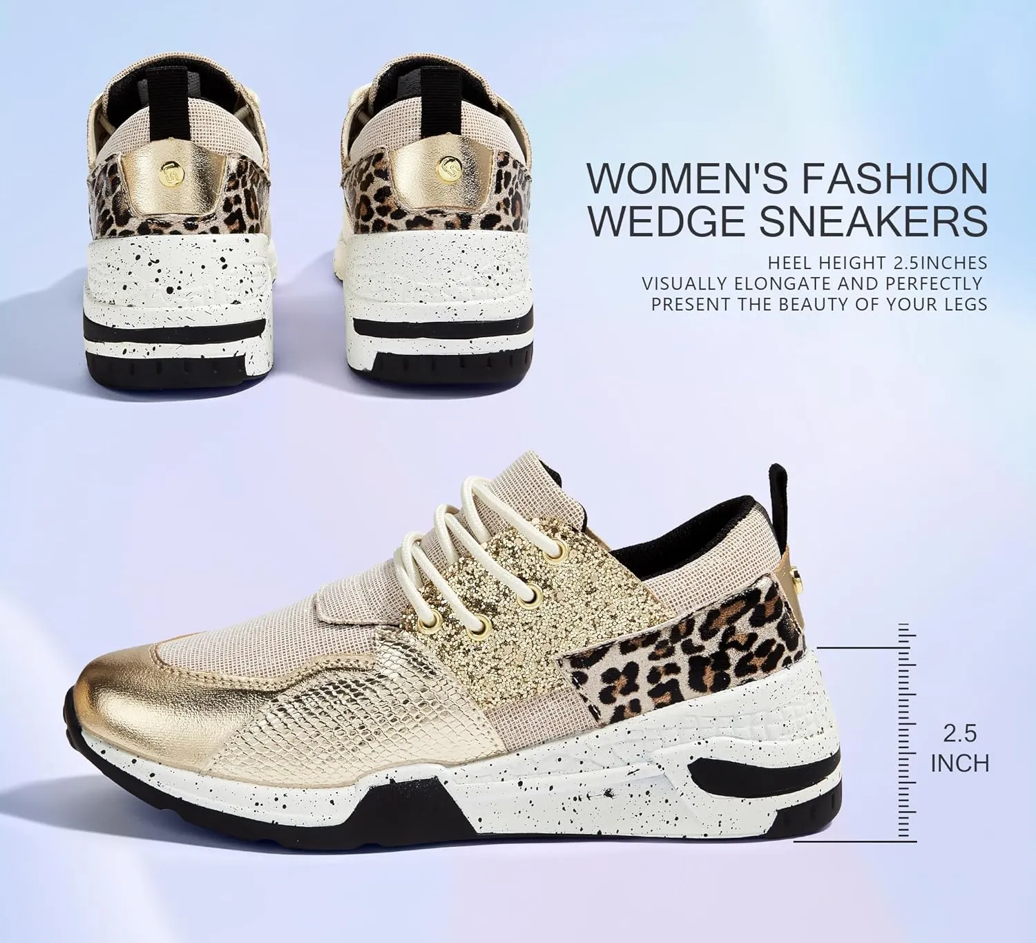 LUCKY STEP Women's High Heel Wedge Sneakers Fashion Cliff Platform Retro Lace Up Casual Shoes